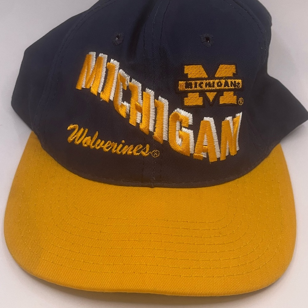 Vintage Michigan Wolverines Hat Cap SnapBack Blue Embroidered USA 90s